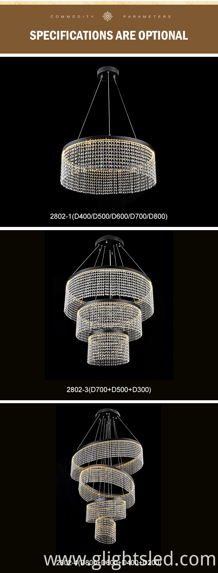 New design custom luxury Hotel glass crystal 24w 36w 50w modern led chandelier hanging light